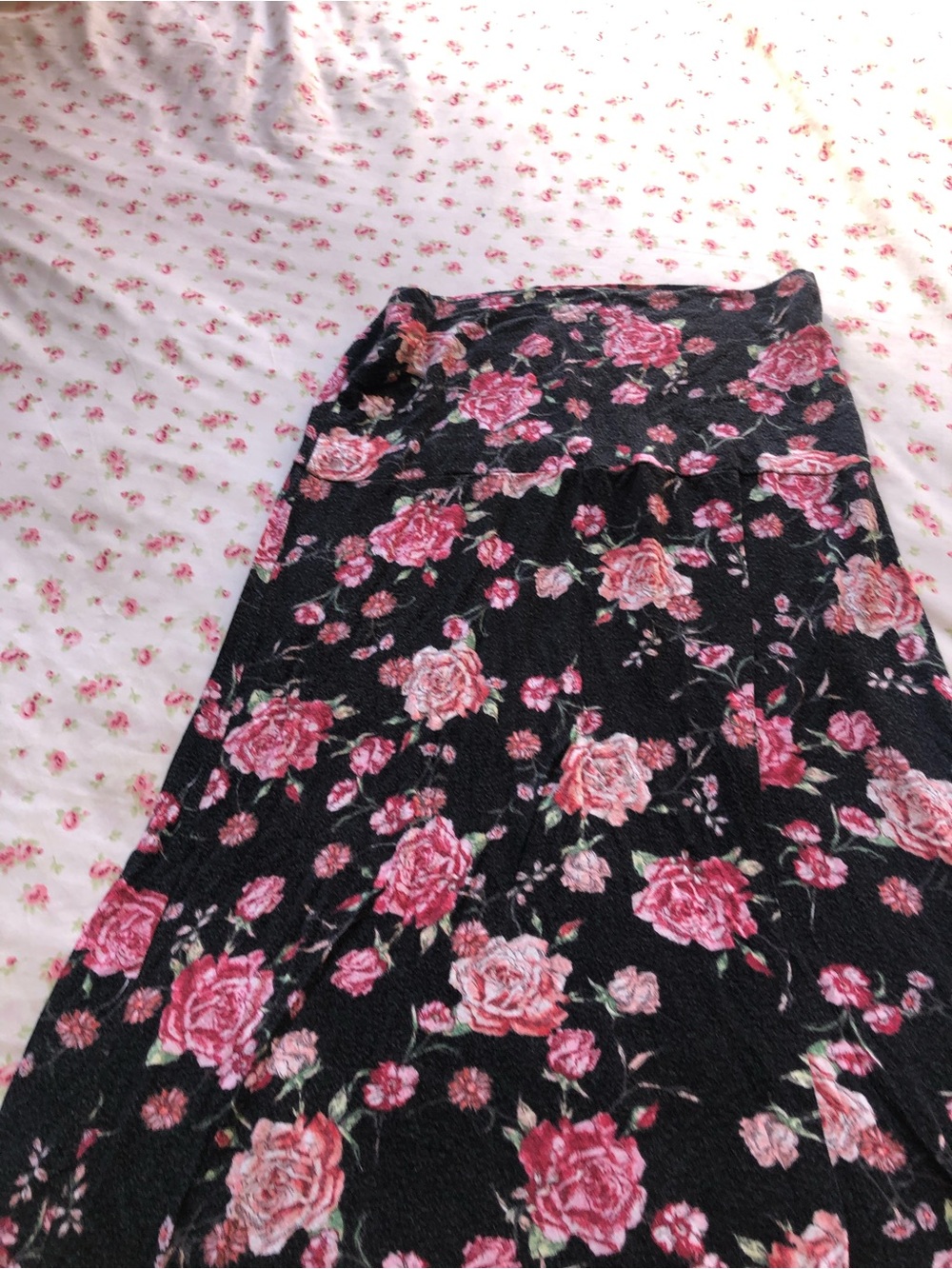 Black Maxi Skirt with Pink Rose Print - Picture 7 of 12